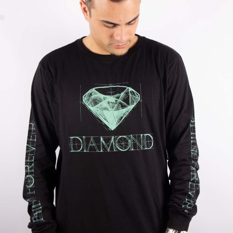 Camiseta Manga Longa Diamond Blueprint Preto